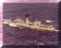 HS-2 Helo #612 lining up on the USS Whipple FF-1062 for a Helo inflight refueling (HIFR) attempt while operating near Diego Garica WestPac 1982